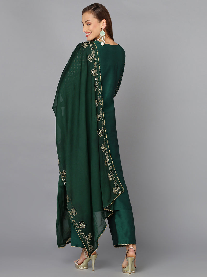 Bottle Green Silk Blend Embroidered Party wear