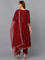 Silk Blend Maroon Anarkali Festive wear Suit