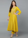 Silk Blend Amber Yellow Embroidered Anarkali Festive