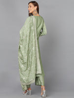 Silk Blend Sage Green Embroidered Party wear