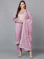 Lilac Silk Blend Embroidered Party wear Suit