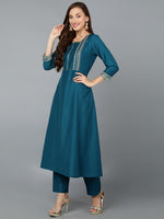 Silk Blend Turquoise Embroidered Anarkali Festive wear