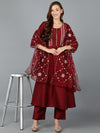 Silk Blend Maroon Embroidered Anarkali Festive wear