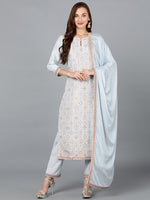 Silk Blend Ice-Blue Jacquard Festive wear Suit