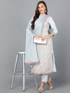 Silk Blend Ice-Blue Jacquard Festive wear Suit