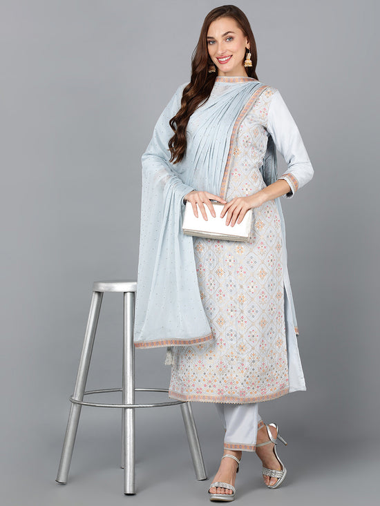 Silk Blend Ice-Blue Jacquard Festive wear Suit