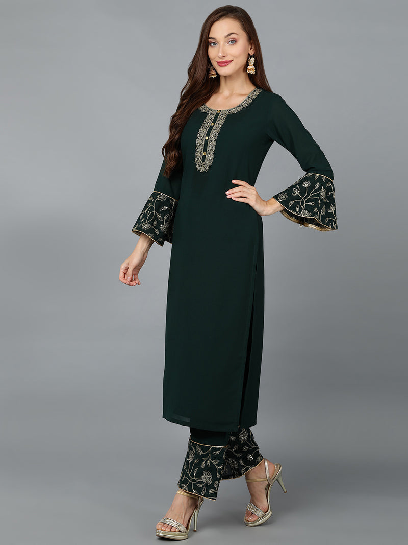 Dark Green Georgette Embroidered Party wear Suit