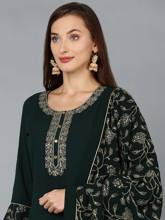 Ahika Women Poly Georgette Embroidered Kurta Palazzo