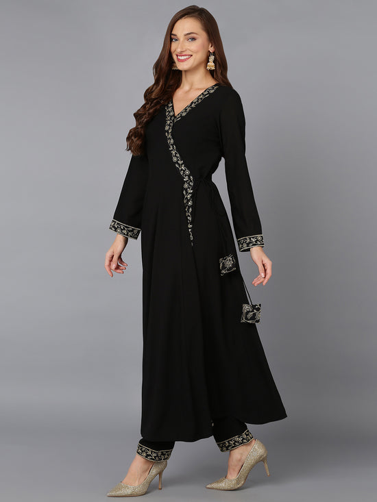 Black Georgette Angrakha Pant With Dupatta PKSKD1913