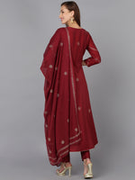 Maroon Silk Blend Umbrella Cut Rogan work