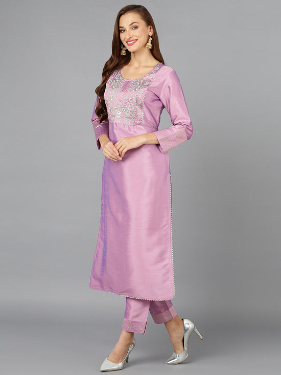 Lavender Silk Blend Straight Kurta Pant With