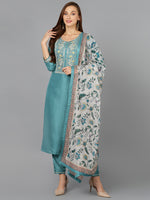 Sea-Green Straight Kurta Pant With Dupatta PKSKD1921