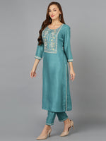 Sea-Green Straight Kurta Pant With Dupatta PKSKD1921