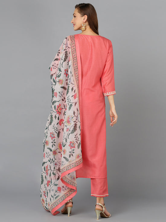 Coral Pink Silk Blend Straight Kurta Pant