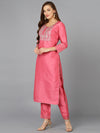 Pink Silk Blend Straight Kurta Pant With