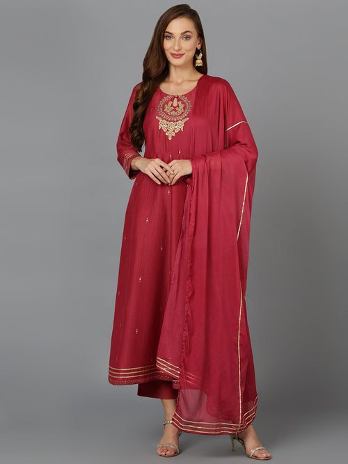 Rouge Pink Flared Kurta Pant With Dupatta