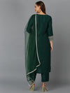 Bottle Green Straight Kurta Pant With Dupatta