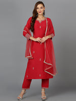 Red Silk Blend Straight Kurta Pant With