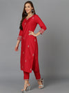 Red Silk Blend Straight Kurta Pant With