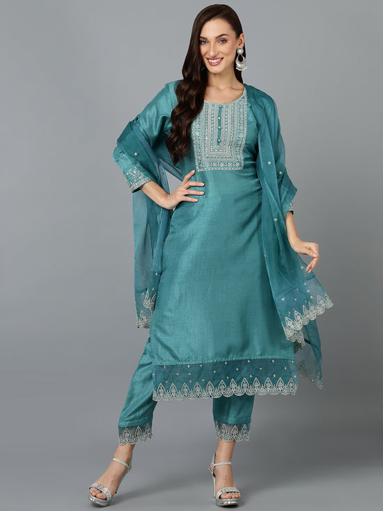 Silk Blend Straight Kurta Pant With Dupatta