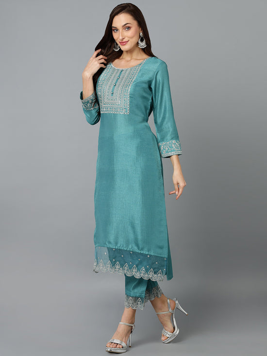 Silk Blend Straight Kurta Pant With Dupatta