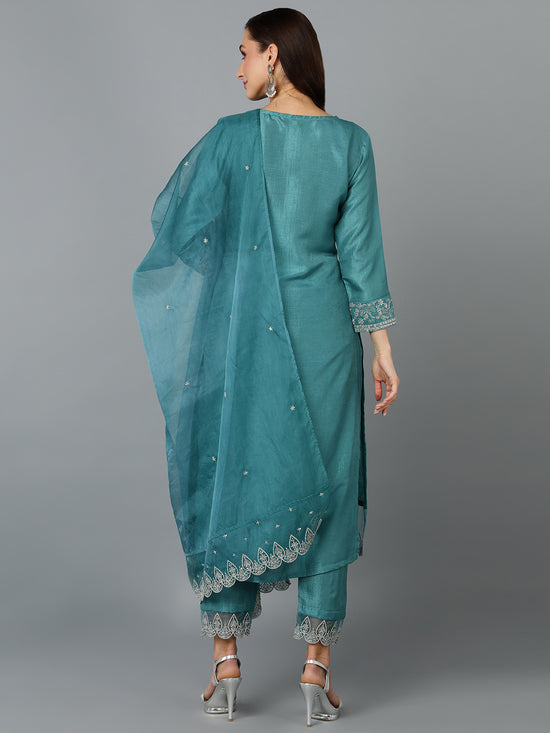 Silk Blend Straight Kurta Pant With Dupatta