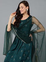 Silk Blend Green Flared Kurta Sharara With