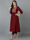 Maroon Silk Blend Anarkali Kurta Pant With