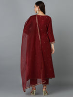 Maroon Silk Blend Anarkali Kurta Pant With