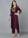Purple Silk Blend Embroidered Party wear Suit