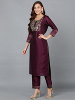 Purple Silk Blend Embroidered Party wear Suit