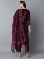 Purple Silk Blend Embroidered Party wear Suit