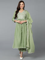 Silk Blend Sea Green Straight Kurta Pant