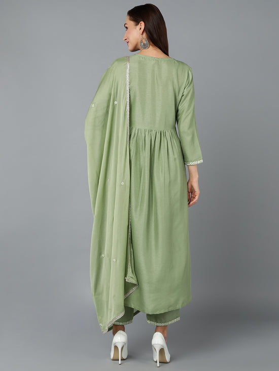 Silk Blend Sea Green Straight Kurta Pant