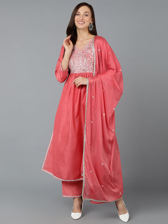 Silk Blend Blush Pink Straight Kurta Pant