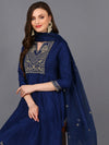 Silk Blend Navy Blue Flared Kurta Pant