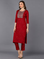 Silk Blend Wine Rogan Work Straight Kurta