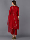 Silk Blend Wine Rogan Work Straight Kurta