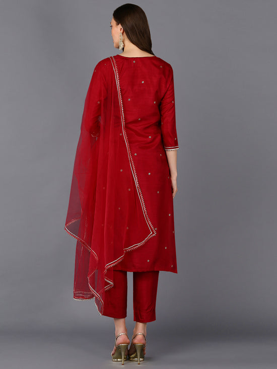 Silk Blend Wine Rogan Work Straight Kurta