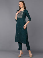 Silk Blend Green Rogan Work Straight Kurta