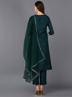 Silk Blend Green Rogan Work Straight Kurta