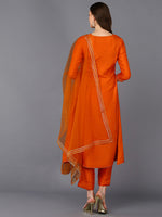 Silk Blend Orange Flared Kurta Pant With