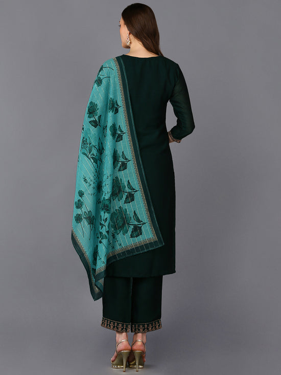 Silk Blend Bottle Green Straight Kurta Pant