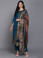 Viscose Rayon Teal Blue Embroidered Straight Kurta