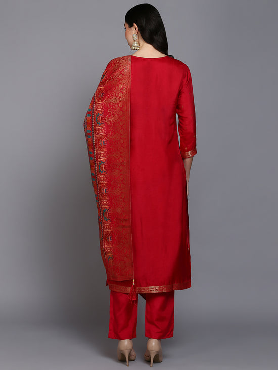 Viscose Rayon Ruby Pink Embroidered Straight Kurta