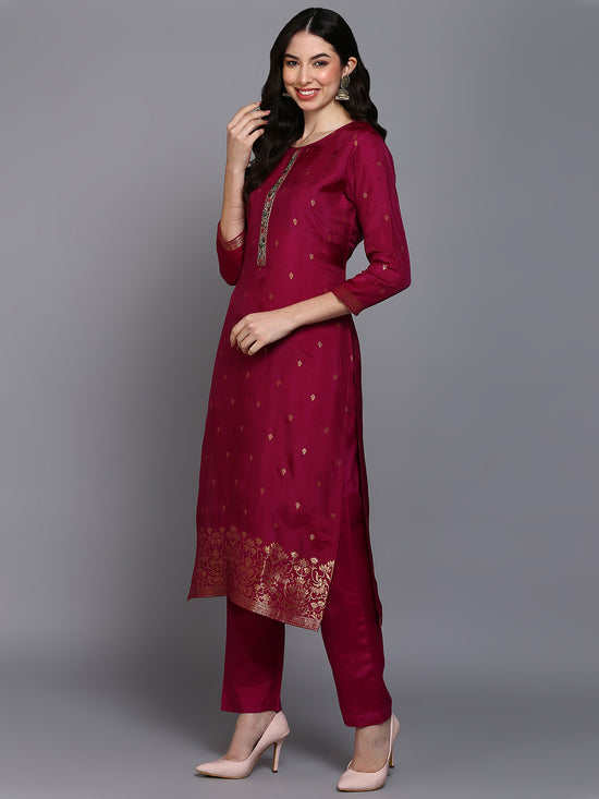 Viscose Rayon Purple Embroidered Straight Kurta Pant