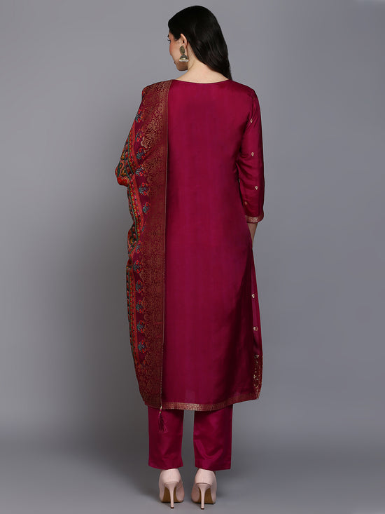 Viscose Rayon Purple Embroidered Straight Kurta Pant