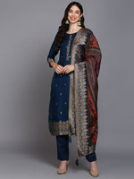 Viscose Rayon Navy Blue Embroidered Straight Kurta