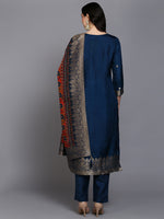 Viscose Rayon Navy Blue Embroidered Straight Kurta