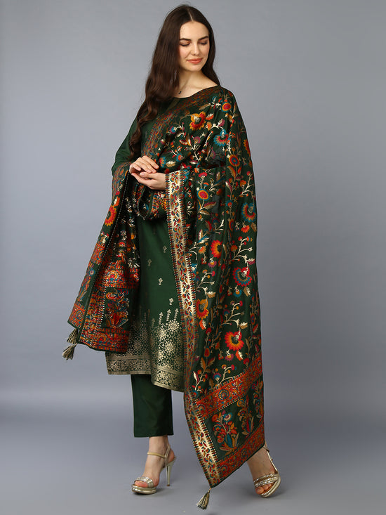 Silk Blend Green Embroidered Straight Kurta Pant